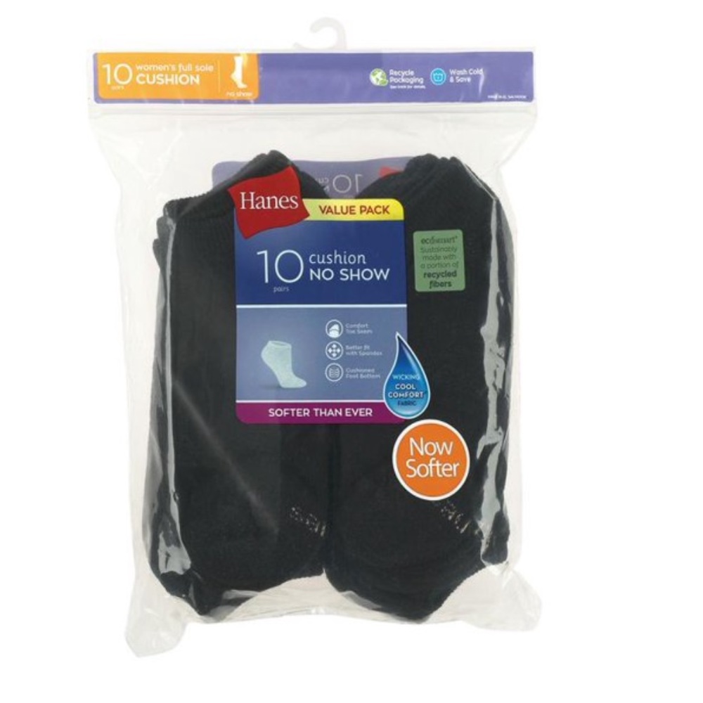 ✌🏼3/$30✌🏼Hanes No Show Cushioned Black Socks - 10 pairs